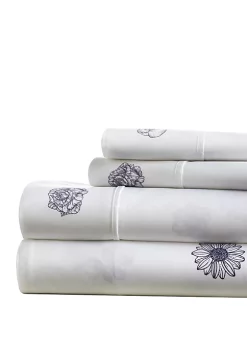 Luxury Inn Premium Ultra Soft Indigo Flowers Pattern 4 Piece Bed Sheet Set