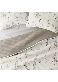 Luxury Inn All Season 3 Piece Watercolor Leaves/Stripe Reversible Quilt Set with Shams -US Luxury Inn Sales 2023 Belk 1390
