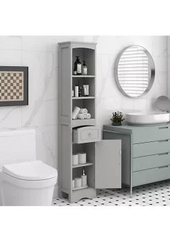 Yeah Depot Tall Bathroom Cabinet, Freestanding Storage Cabinet with Drawer, MDF Board, Adjustable Shelf, Grey
