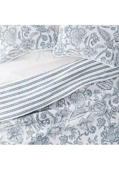 Luxury Inn All Season 2 Piece Jacobean/Stripe Reversible Quilt Set with Shams