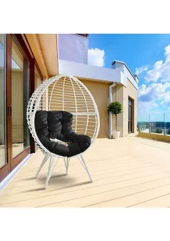 Yeah Depot Galzed Patio Lounge Chair, Black Fabric & White Wicker