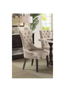 Yeah Depot Gerardo Dining Chair (Set-2) in Beige Linen & Weathered Espresso