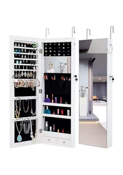 Yeah Depot Fashion Simple Jewelry Storage Mirror Cabinet With LED Lights Can Be Hung on door