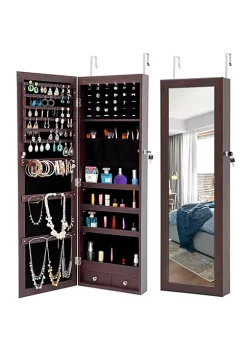 Yeah Depot Fashion Simple Jewelry Storage Mirror Cabinet With LED Lights Can Be Hung On door