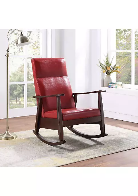 Yeah Depot Raina Rocking Chair, Red PU & Espresso Finish 6 Yeah Depot Raina Rocking Chair, Red PU & Espresso Finish - Image 4