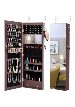 Yeah Depot Fashion Simple Jewelry Storage Mirror Cabinet With LED Lights Can Be Hung On The Door Or Wall