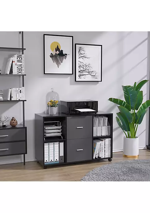 Yeah Depot 2 Drawer Wooden horizontal filing cabinet with 4 open storage shelves, black oak dark gray 3 Yeah Depot 2 Drawer Wooden horizontal filing cabinet with 4 open storage shelves, black oak dark gray