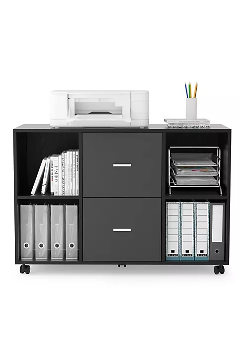 Yeah Depot 2 Drawer Wooden horizontal filing cabinet with 4 open storage shelves, black oak dark gray 4 Yeah Depot 2 Drawer Wooden horizontal filing cabinet with 4 open storage shelves, black oak dark gray - Image 2