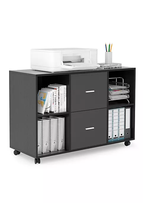 Yeah Depot 2 Drawer Wooden horizontal filing cabinet with 4 open storage shelves, black oak dark gray 5 Yeah Depot 2 Drawer Wooden horizontal filing cabinet with 4 open storage shelves, black oak dark gray - Image 3