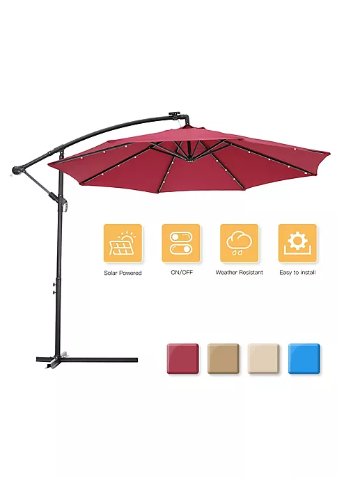 Yeah Depot 10 FT Solar LED Patio Outdoor Umbrella Hanging Cantilever Umbrella Offset Umbrella 4 Yeah Depot 10 FT Solar LED Patio Outdoor Umbrella Hanging Cantilever Umbrella Offset Umbrella - Image 2