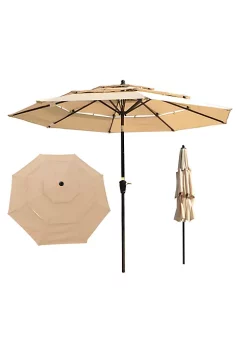 Yeah Depot 9Ft 3-Tiers Outdoor Patio Umbrella with Crank and tilt and Wind Vents for Garden