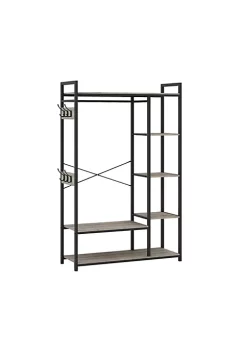 Yeah Depot JHX Free-Standing Closet Organizer with Storage Box & Side Hook, Portable Garment Rack with 6 Shelves and Hanging Rod, Black Metal Frame&Rustic Board Finish, Hanging Closet Shelves(Light Ivory). -US Luxury Inn Sales 2023 Belk 64