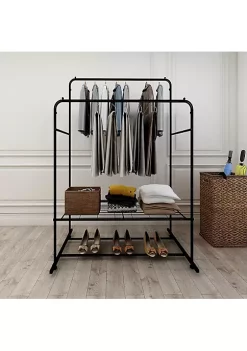 Yeah Depot Garment Rack Freestanding Hanger Double Rods Multi-functional Bedroom Clothing